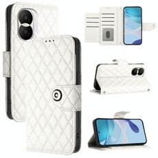 Custodia per cellulare in pelle con texture rombica per Honor X40i con cordino (bianco)