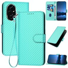 Per Honor 200 Pro YX0070 Custodia per telefono in pelle con fibbia in fibra di carbonio con cordino (azzurro)