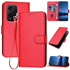 Custodia per telefono in pelle con fibbia in fibra di carbonio Global YX0070 per Honor 200 Lite con cordino (rosso)