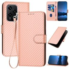 Per Honor 200 Lite Global YX0070 Custodia in pelle con fibbia in fibra di carbonio con cordino (rosa)