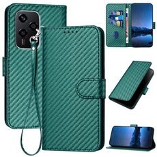 Per Honor 200 Lite Global YX0070 Custodia per telefono in pelle con fibbia in fibra di carbonio con cordino (verde scuro)