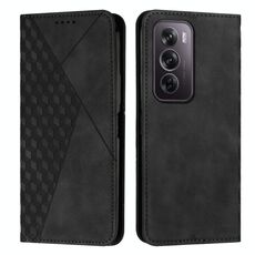 Custodia per telefono in pelle magnetica per OPPO Reno12 Pro Global Diamond Splicing Skin Feel (nera)