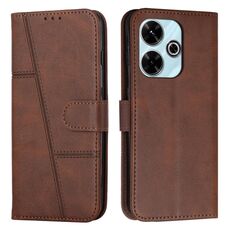 Custodia per cellulare in pelle con fibbia in vitello con cuciture Xiaomi Redmi 13 4G (marrone)