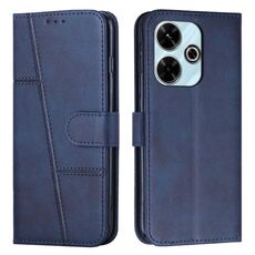 Per Xiaomi Redmi 13 4G Custodia per telefono in pelle con fibbia in pelle di vitello con cuciture (blu)