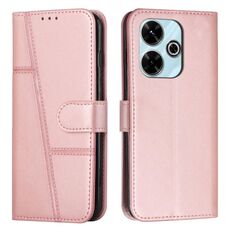 Custodia per cellulare in pelle con fibbia in vitello con cuciture Xiaomi Redmi 13 4G (oro rosa)