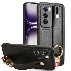 Per OPPO Reno12 5G Global Custodia in pelle con cinturino posteriore per telefono (nero)