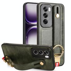 Per OPPO Reno12 5G Custodia per telefono con retro in pelle con cinturino globale (verde)
