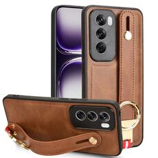 Per OPPO Reno12 5G Global Custodia in pelle con cinturino posteriore per telefono (marrone)