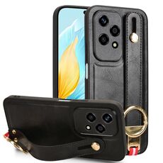 Custodia per telefono posteriore in pelle con cinturino globale per Honor 200 Lite (nera)