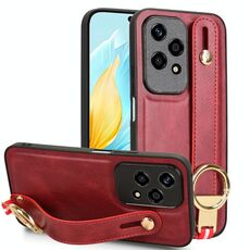 Custodia per telefono posteriore in pelle con cinturino globale per Honor 200 Lite (rossa)