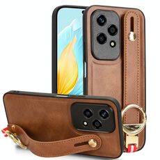 Custodia per telefono posteriore in pelle con cinturino globale per Honor 200 Lite (marrone)
