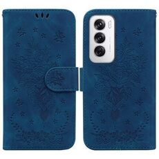 Per OPPO Reno12 5G Custodia per telefono in pelle goffrata Global Butterfly Rose (blu)