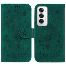Per OPPO Reno12 5G Custodia per telefono in pelle goffrata Global Butterfly Rose (verde)
