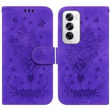 Per OPPO Reno12 5G Custodia per telefono in pelle goffrata Global Butterfly Rose (viola)