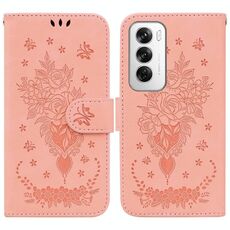 Per OPPO Reno12 5G Custodia per telefono in pelle goffrata con motivo a farfalla rosa (rosa)
