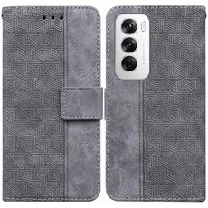Per OPPO Reno12 5G Custodia per telefono in pelle con motivo geometrico in rilievo globale (grigio)