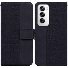 Per OPPO Reno12 5G Custodia per telefono in pelle goffrata geometrica globale (nera)