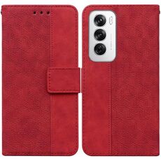 Per OPPO Reno12 5G Custodia per telefono in pelle goffrata geometrica globale (rossa)