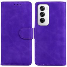Per OPPO Reno12 5G Custodia per telefono in pelle Flip con effetto pelle pura di colore globale (viola)