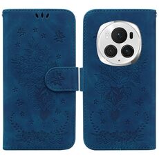 Custodia per telefono in pelle goffrata rosa farfalla per Honor Magic6 Pro (blu)