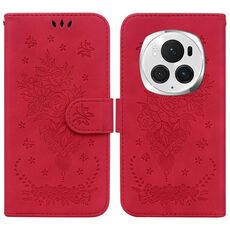 Custodia per telefono in pelle goffrata Butterfly Rose per Honor Magic6 Pro (rosso)