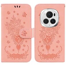 Custodia per telefono in pelle goffrata Butterfly Rose per Honor Magic6 Pro (rosa)