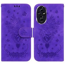 Custodia per telefono in pelle goffrata rosa farfalla per Honor 200 (viola)