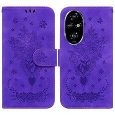 Custodia per telefono in pelle goffrata rosa farfalla per Honor 200 Pro (viola)