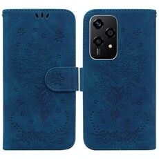 Custodia per telefono in pelle goffrata Global Butterfly Rose per Honor 200 Lite (blu)
