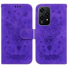 Custodia per telefono in pelle goffrata Global Butterfly Rose per Honor 200 Lite (viola)