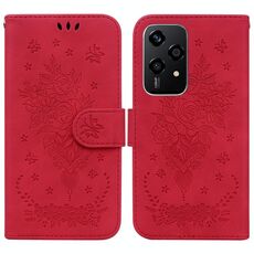 Custodia per telefono in pelle goffrata Global Butterfly Rose per Honor 200 Lite (rossa)