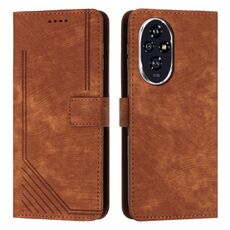 Custodia per telefono in pelle con motivo a strisce Skin Feel per Honor 200 con cordino (marrone)