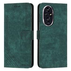Custodia per telefono in pelle con motivo a strisce per Honor 200 Skin Feel con cordino (verde)