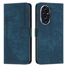 Custodia per telefono in pelle con motivo a strisce Skin Feel per Honor 200 con cordino (blu)