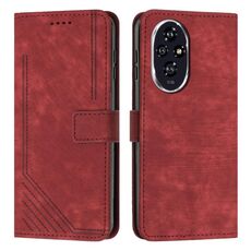 Custodia per telefono in pelle con motivo a strisce per Honor 200 Pro Skin Feel con cordino (rosso)