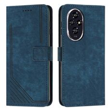 Per Honor 200 Pro Custodia per telefono in pelle con motivo a strisce Skin Feel con cordino (blu)