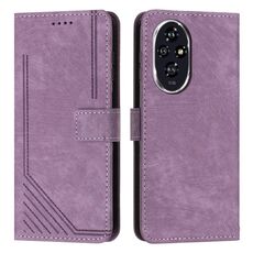 Per Honor 200 Pro Custodia per telefono in pelle con motivo a strisce Skin Feel con cordino (viola)