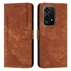 Custodia per telefono in pelle con motivo a strisce Global Skin Feel per Honor 200 Lite con cordino (marrone)