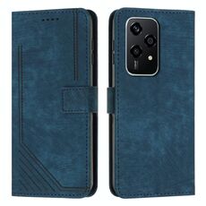 Custodia per telefono in pelle con motivo a strisce Global Skin Feel per Honor 200 Lite con cordino (blu)