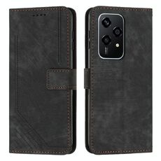Custodia per telefono in pelle con motivo a strisce Global Skin Feel per Honor 200 Lite con cordino (nero)