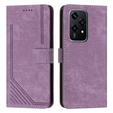 Custodia per telefono in pelle con motivo a strisce Global Skin Feel per Honor 200 Lite con cordino (viola)