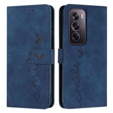 Per OPPO Reno12 Pro Global Skin Feel Custodia per telefono in pelle goffrata a cuore con cordino lungo (blu)
