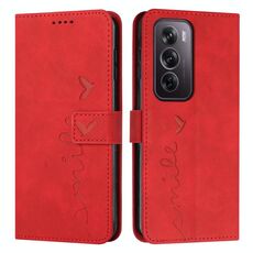 Per OPPO Reno12 Pro Global Skin Feel Custodia per telefono in pelle goffrata a cuore con cordino lungo (Rosso)