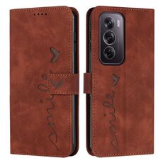 Per OPPO Reno12 Pro Global Skin Feel Custodia per telefono in pelle goffrata a cuore con cordino lungo (marrone)