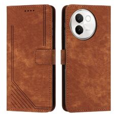 Per vivo V30e Custodia per telefono in pelle con motivo a strisce Skin Feel con cordino (marrone)