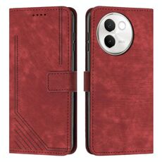 Per vivo V30e Custodia per telefono in pelle con motivo a strisce Skin Feel con cordino (rosso)