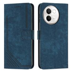 Per vivo V30e Custodia per telefono in pelle con motivo a strisce Skin Feel con cordino (blu)