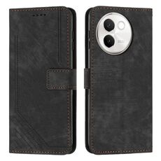 Per vivo V30e Custodia per telefono in pelle con motivo a strisce Skin Feel con cordino (nero)