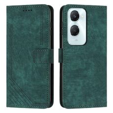 Custodia per telefono in pelle con motivo a strisce per vivo Y03 / Y18 / Y18e con cordino (verde)