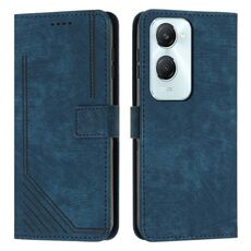 Per vivo Y03 / Y18 / Y18e Custodia in pelle con motivo a strisce Skin Feel con cordino (blu)
